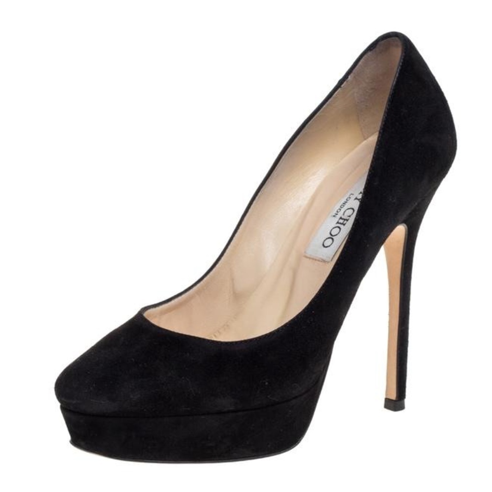 Jimmy Choo Black Suede Leather Cosmic Platform Size 38 - Picture 1 of 7